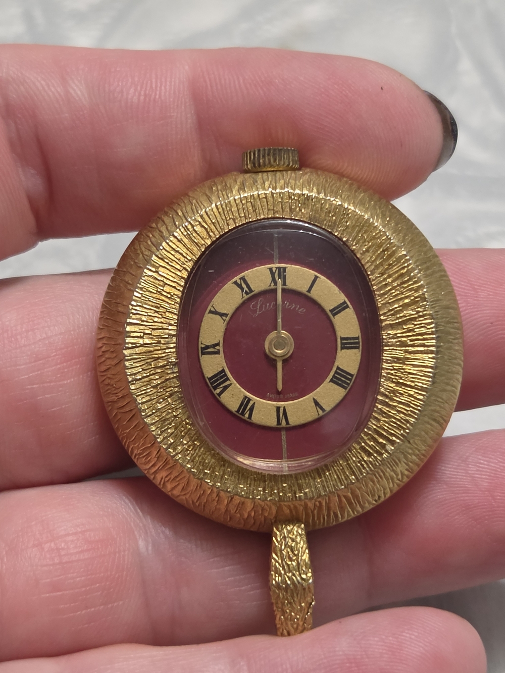 Lucerne Gold-Tone Red Dial Pendant Watch Vintage